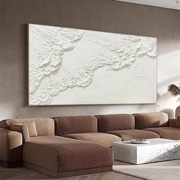 Minimalistic Balance Canvas Painting-Hand Drawn Pure White Flowing Texture Wall Art - artextured
