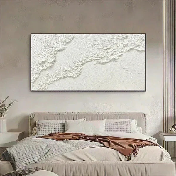 Minimalistic Balance Canvas Painting-Hand Drawn Pure White Flowing Texture Wall Art - artextured