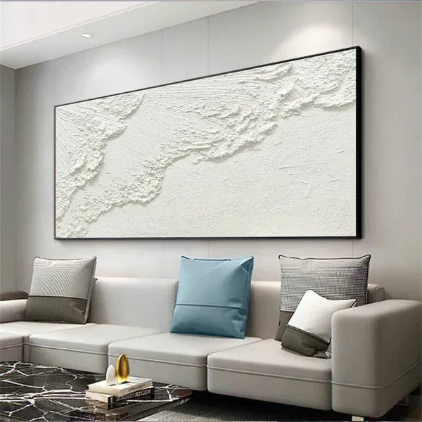 Minimalistic Balance Canvas Painting-Hand Drawn Pure White Flowing Texture Wall Art - artextured