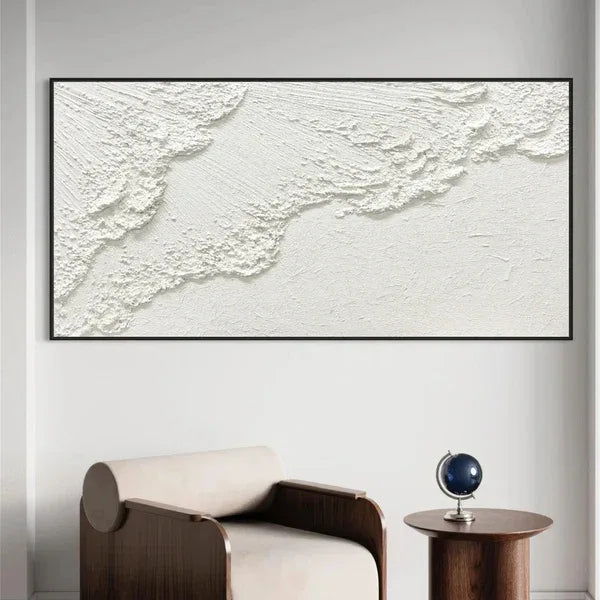 Minimalistic Balance Canvas Painting-Hand Drawn Pure White Flowing Texture Wall Art - artextured