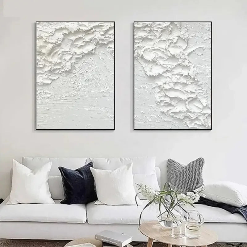 Minimalist White Textures-Textured Snowfall Abstract Painting Set of 2 - artextured