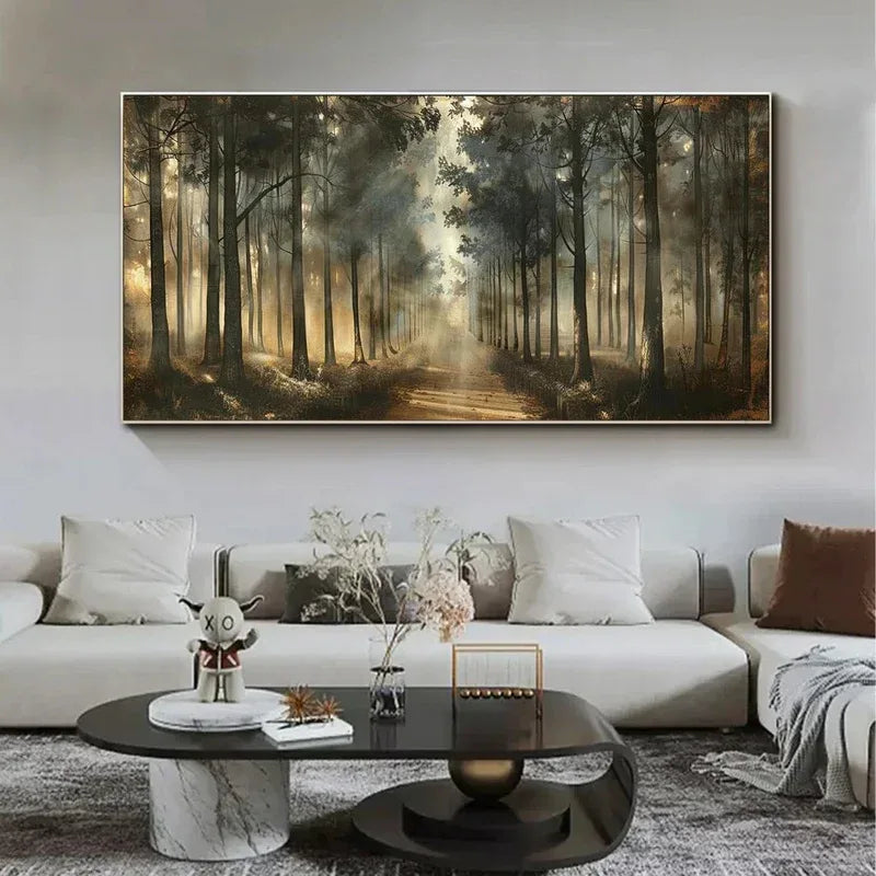 Misty Forest Path Wall Art | Nature Landscape Canvas Painting - artextured