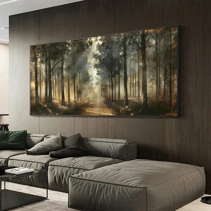 Misty Forest Path Wall Art | Nature Landscape Canvas Painting - artextured