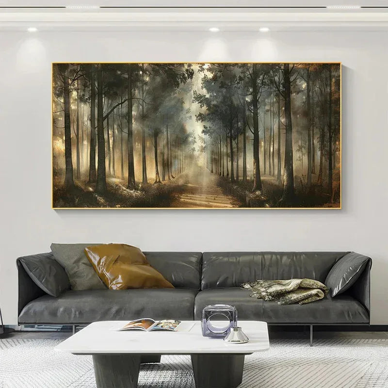 Misty Forest Path Wall Art | Nature Landscape Canvas Painting - artextured