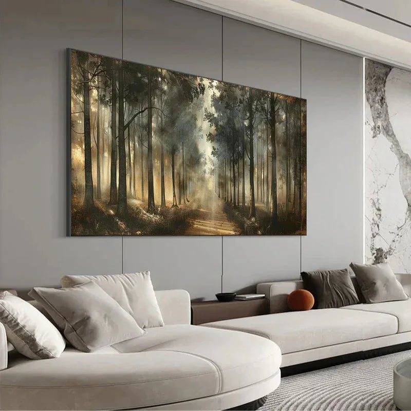Misty Forest Path Wall Art | Nature Landscape Canvas Painting - artextured