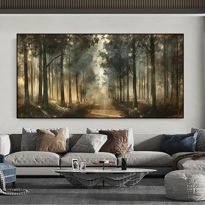 Misty Forest Path Wall Art | Nature Landscape Canvas Painting - artextured