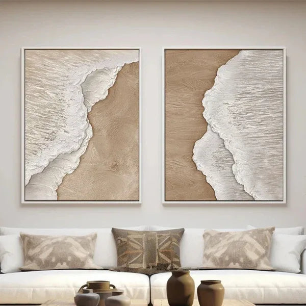 Wave-Sand Harmony-Ocean Waves Textured Abstract Wall Art Set of 2 - artextured