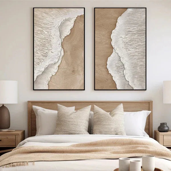 Wave-Sand Harmony-Ocean Waves Textured Abstract Wall Art Set of 2 - artextured