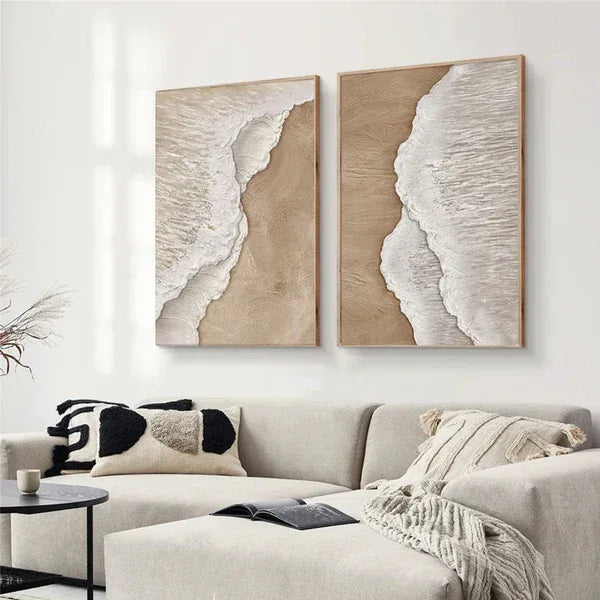 Wave-Sand Harmony-Ocean Waves Textured Abstract Wall Art Set of 2 - artextured