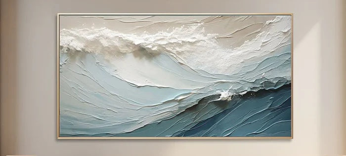 Cascading Ocean Layers-Textured Ocean Wave Oil Painting for Modern Interiors