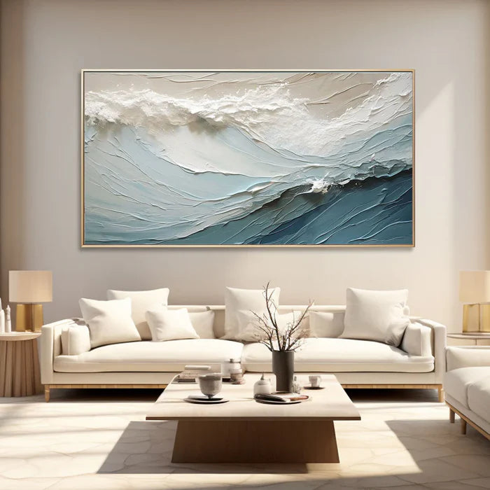 Cascading Ocean Layers-Textured Ocean Wave Oil Painting for Modern Interiors