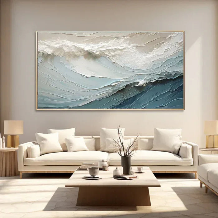 Cascading Ocean Layers-Textured Ocean Wave Oil Painting for Modern Interiors - artextured