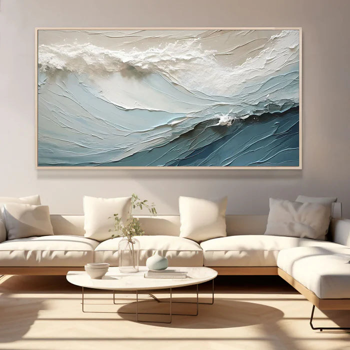Cascading Ocean Layers-Textured Ocean Wave Oil Painting for Modern Interiors