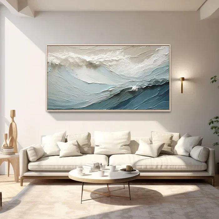 Cascading Ocean Layers-Textured Ocean Wave Oil Painting for Modern Interiors - artextured