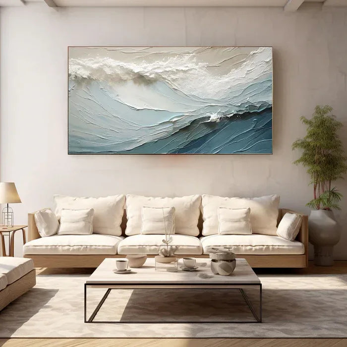 Cascading Ocean Layers-Textured Ocean Wave Oil Painting for Modern Interiors - artextured