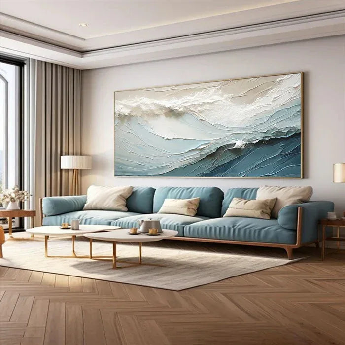 Cascading Ocean Layers-Textured Ocean Wave Oil Painting for Modern Interiors - artextured