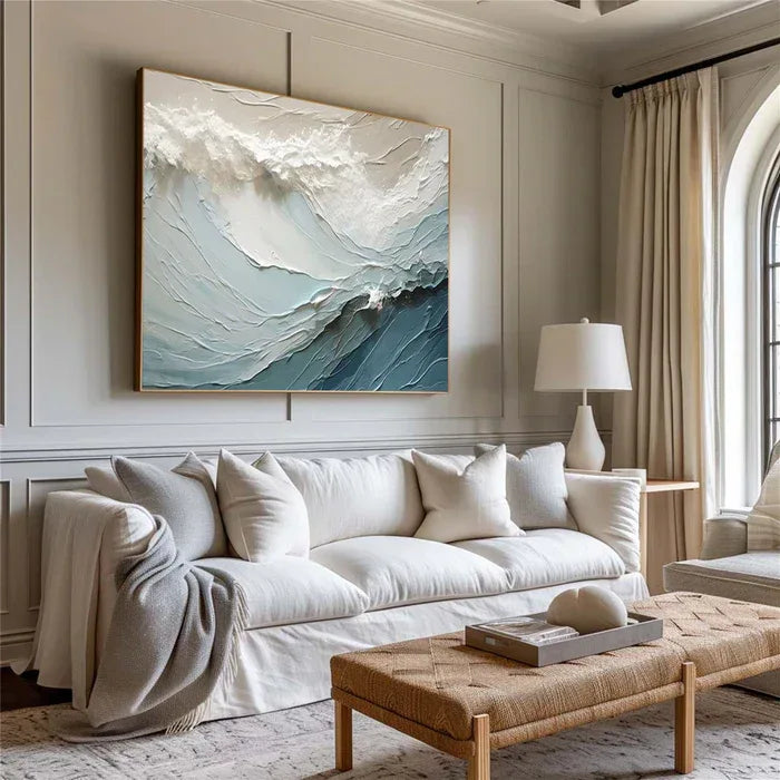 Cascading Ocean Layers-Textured Ocean Wave Oil Painting for Modern Interiors - artextured
