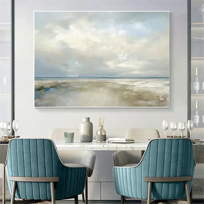 Coastal Clouds-Modern Minimalist Calm Ocean and Sky Texture Oil Painting Wall Art - artextured