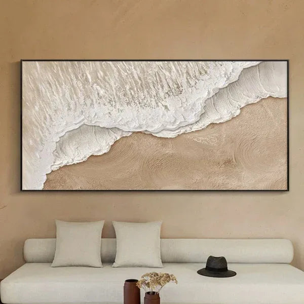 Earth’s Veil-Minimalist Sandstorm Brown Soft White Coast Abstract Wall Art - artextured