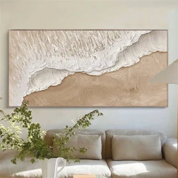 Earth’s Veil-Minimalist Sandstorm Brown Soft White Coast Abstract Wall Art - artextured
