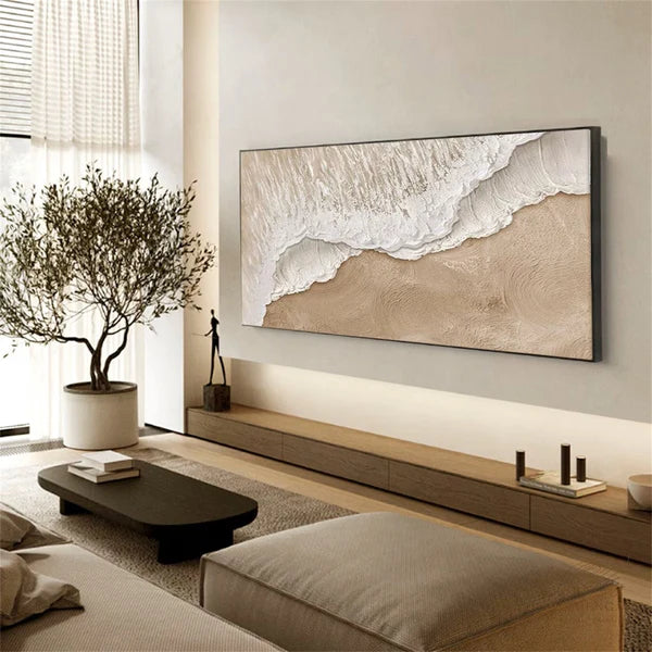 Earth’s Veil-Minimalist Sandstorm Brown Soft White Coast Abstract Wall Art
