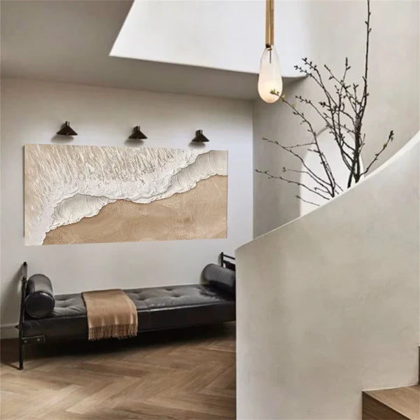 Earth’s Veil-Minimalist Sandstorm Brown Soft White Coast Abstract Wall Art