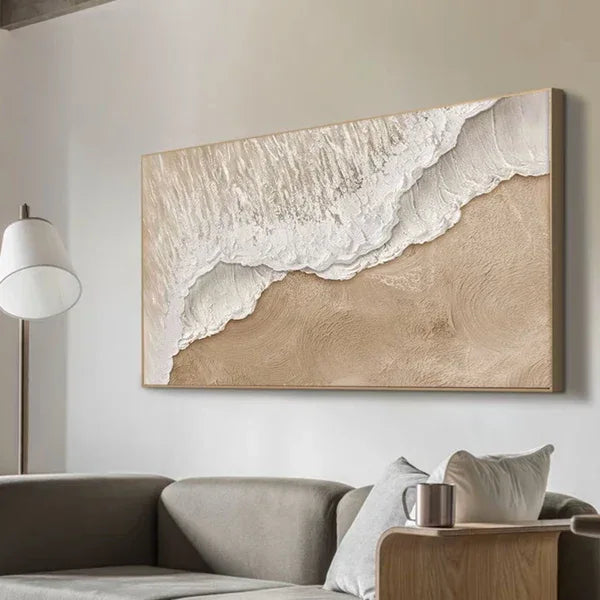 Earth’s Veil-Minimalist Sandstorm Brown Soft White Coast Abstract Wall Art - artextured
