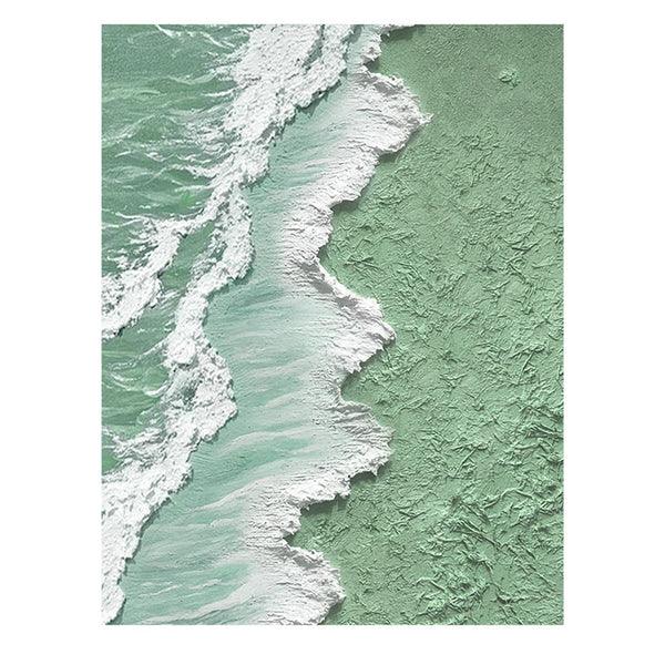Textured Mint Coast-Green and White Ocean Shoreline Textured Canvas Art - artextured