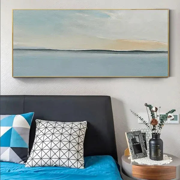 Serene Sky and Ocean Horizon Canvas Art-Hand Drawn Abstract Sea View Texture Wall Art - artextured