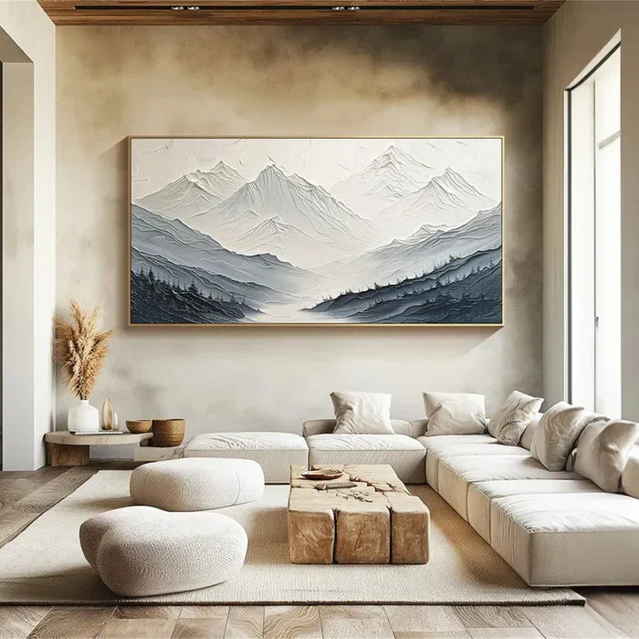 Minimalist Textured Mountain Landscape Art - Gray and White - artextured