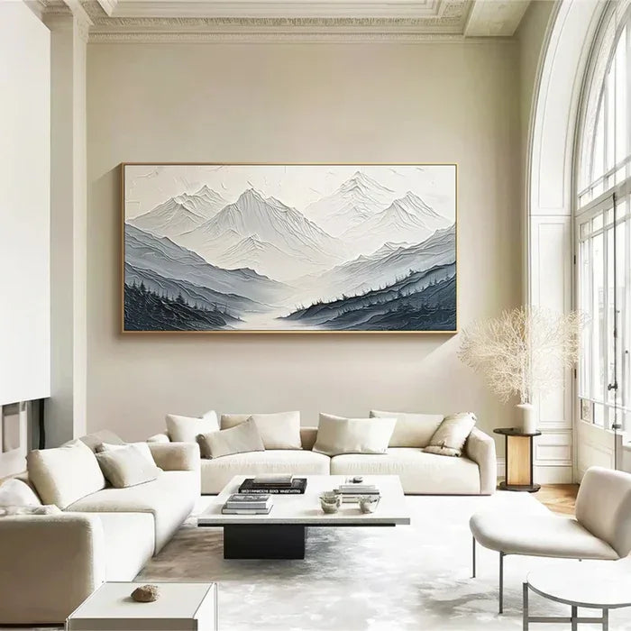 Minimalist Textured Mountain Landscape Art - Gray and White - artextured