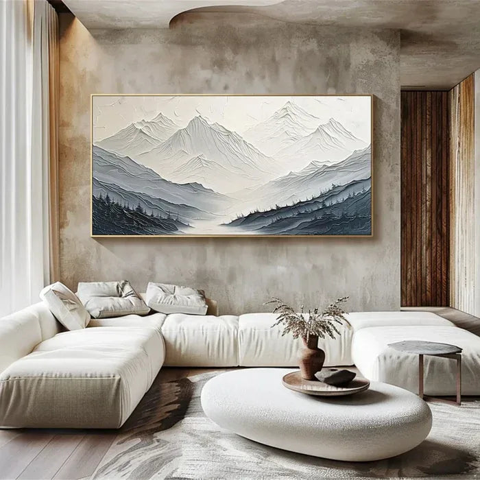 Minimalist Textured Mountain Landscape Art - Gray and White - artextured