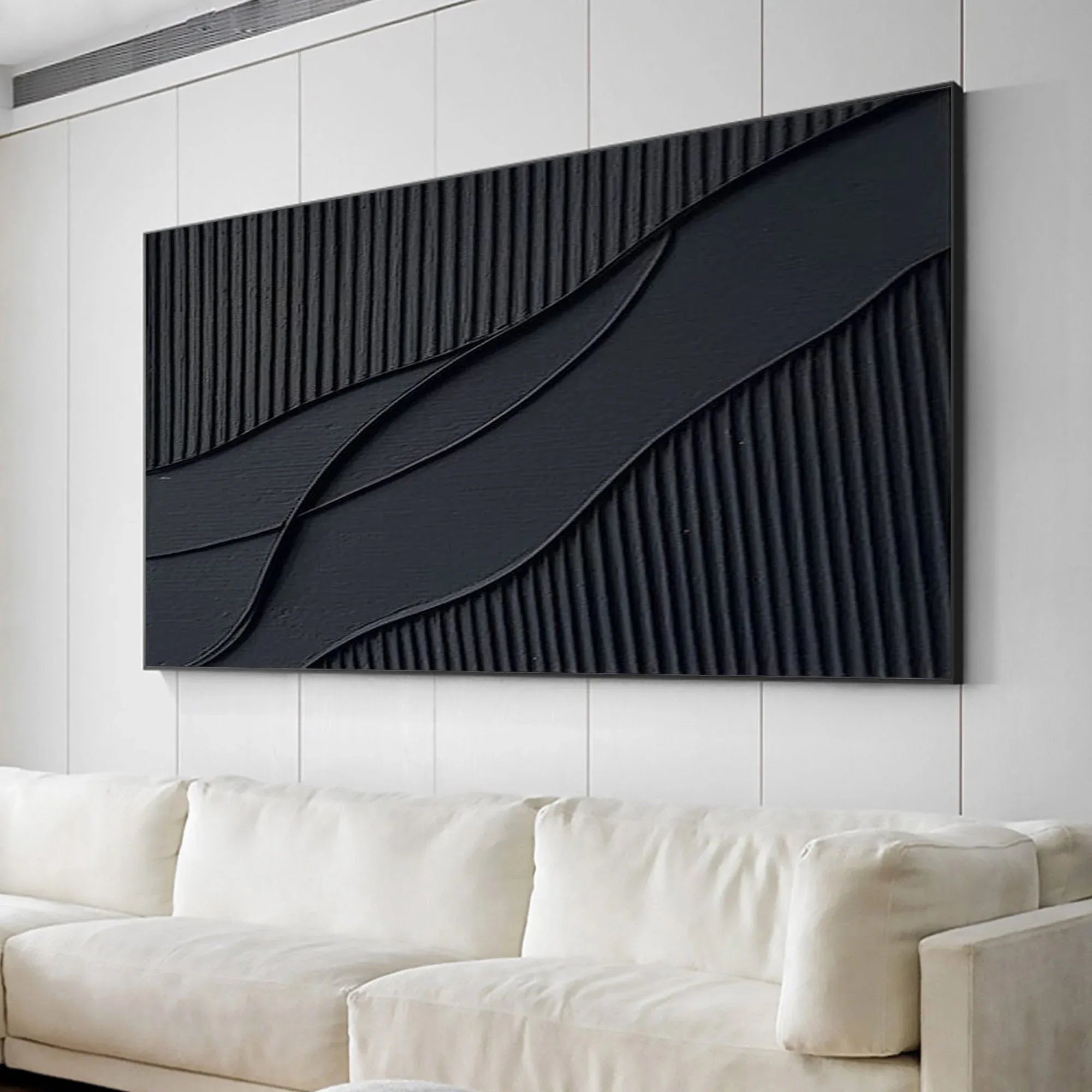 Rhythms of Shadow-Modern Minimalist Home Hand-Painted Black Texture Abstract Wall Art - artextured
