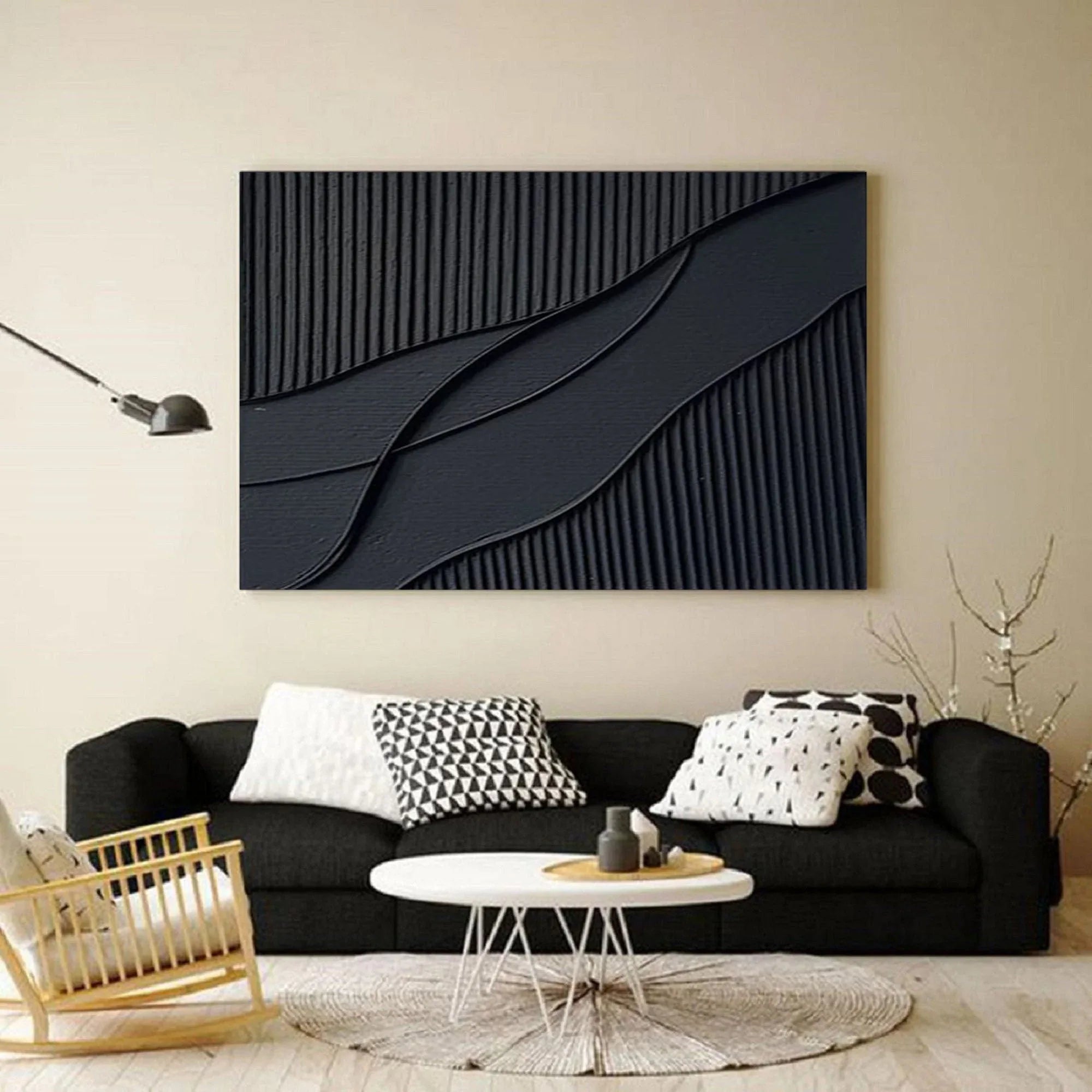 Rhythms of Shadow-Modern Minimalist Home Hand-Painted Black Texture Abstract Wall Art - artextured