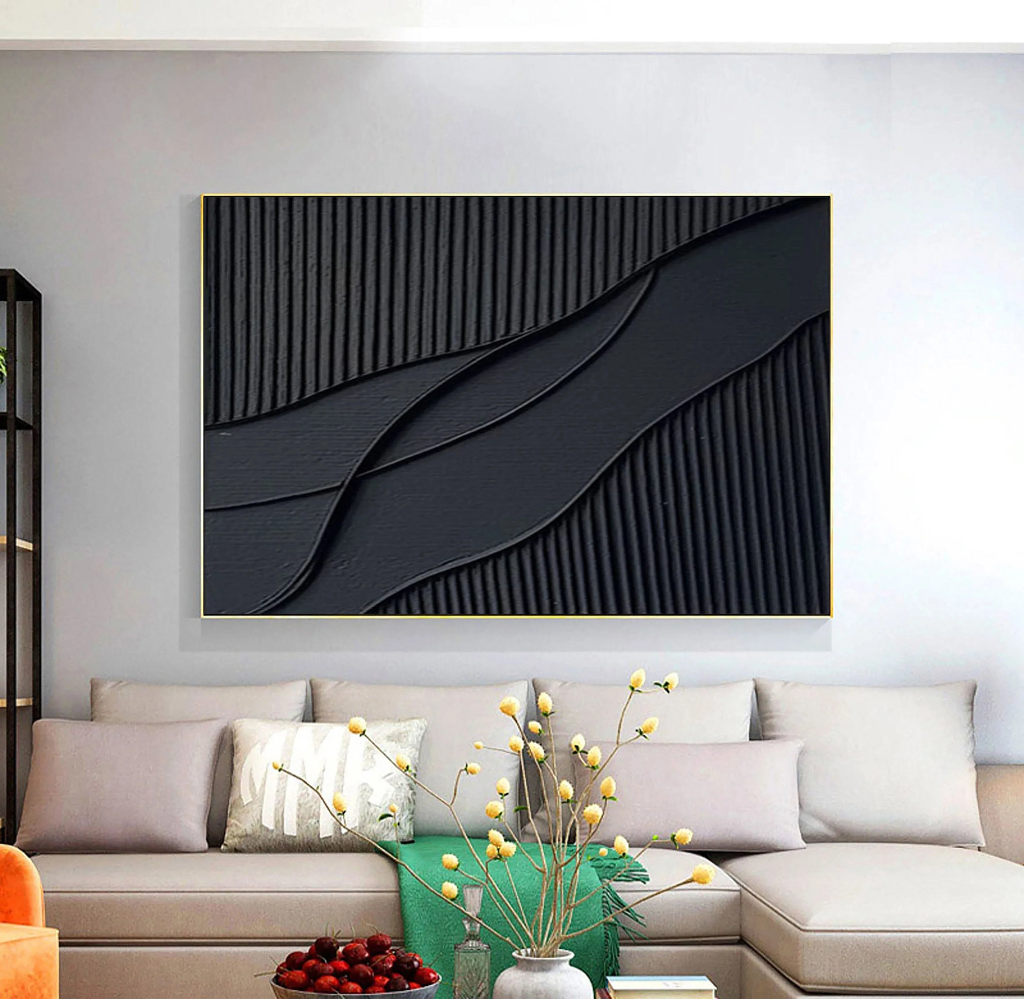 Rhythms of Shadow-Modern Minimalist Home Hand-Painted Black Texture Abstract Wall Art - artextured