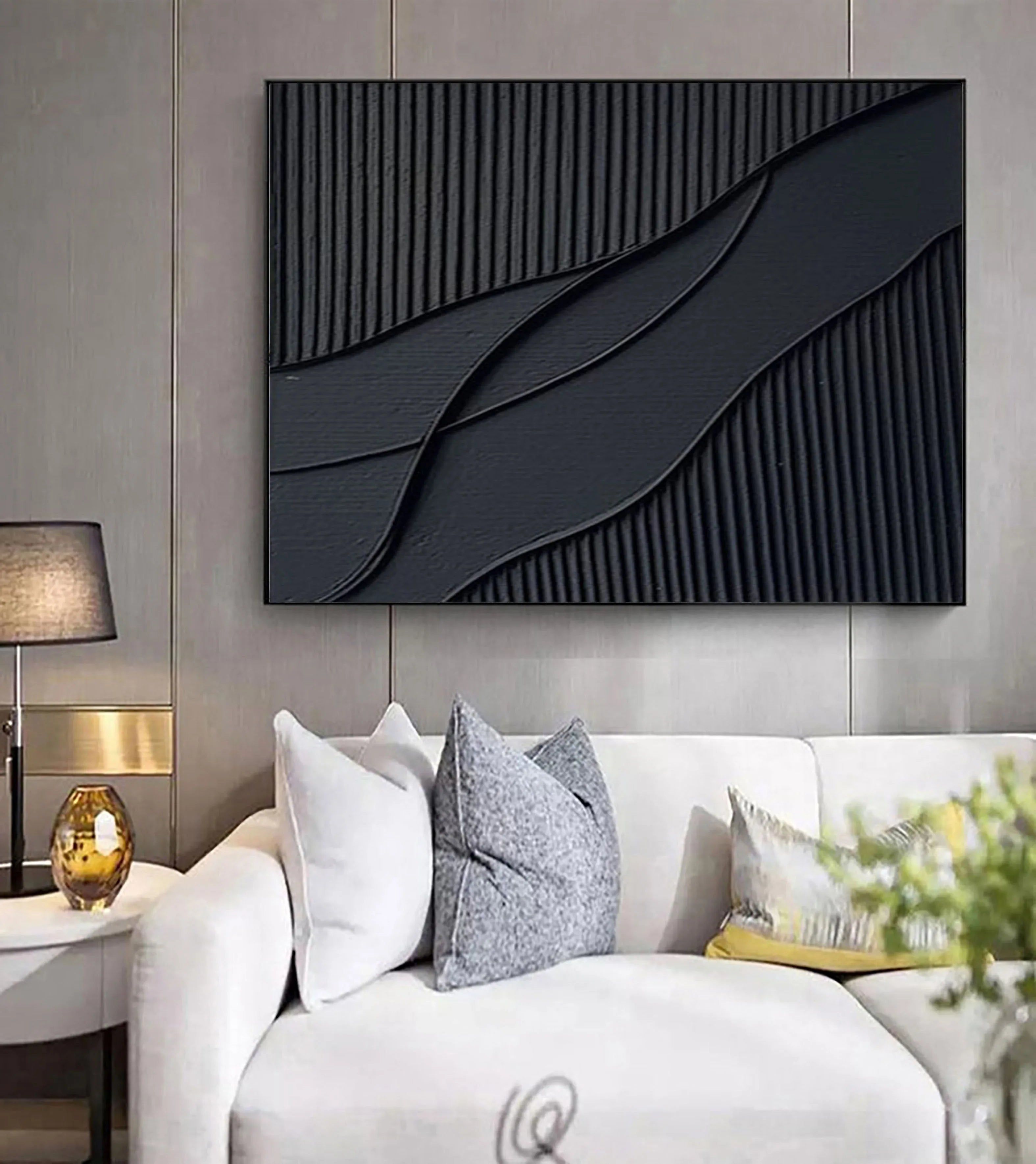 Rhythms of Shadow-Modern Minimalist Home Hand-Painted Black Texture Abstract Wall Art - artextured
