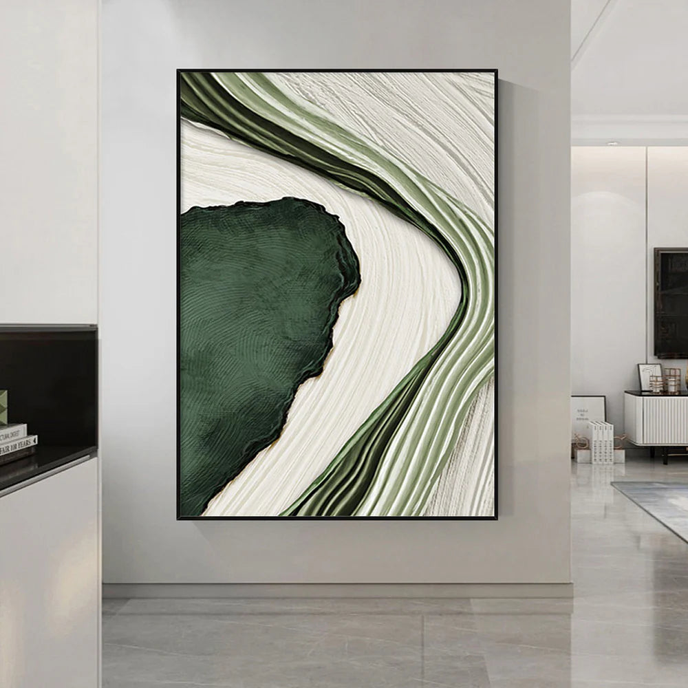 Flowing Greens-Minimalist Living Room Decoration Abstract Dark Green Natural Wall Art