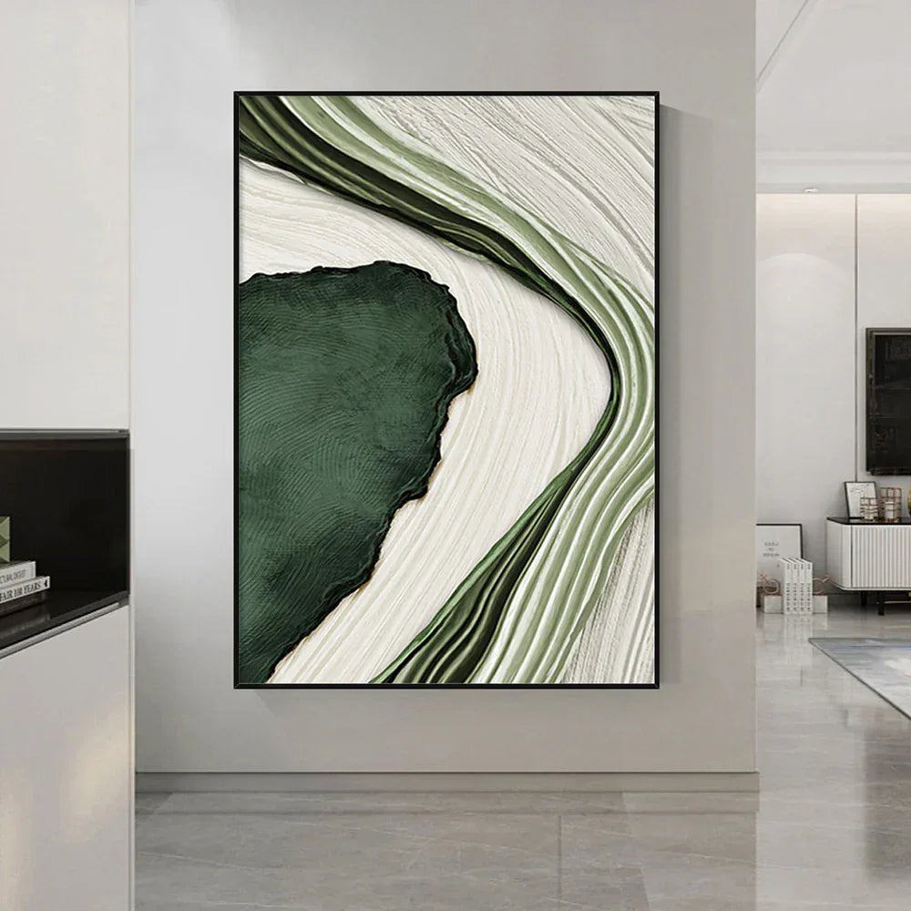 Flowing Greens-Minimalist Living Room Decoration Abstract Dark Green Natural Wall Art - artextured