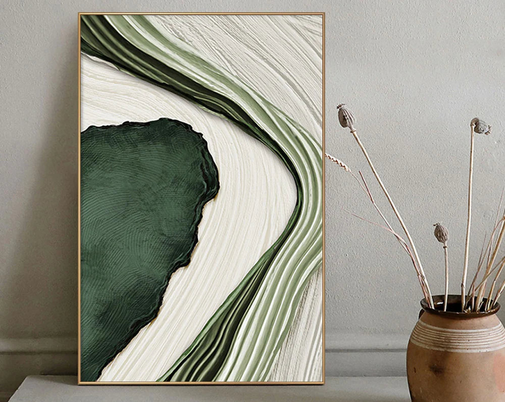 Flowing Greens-Minimalist Living Room Decoration Abstract Dark Green Natural Wall Art