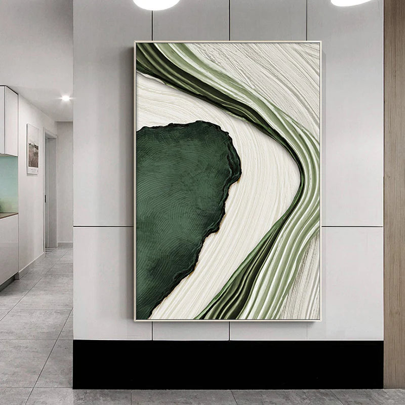 Flowing Greens-Minimalist Living Room Decoration Abstract Dark Green Natural Wall Art