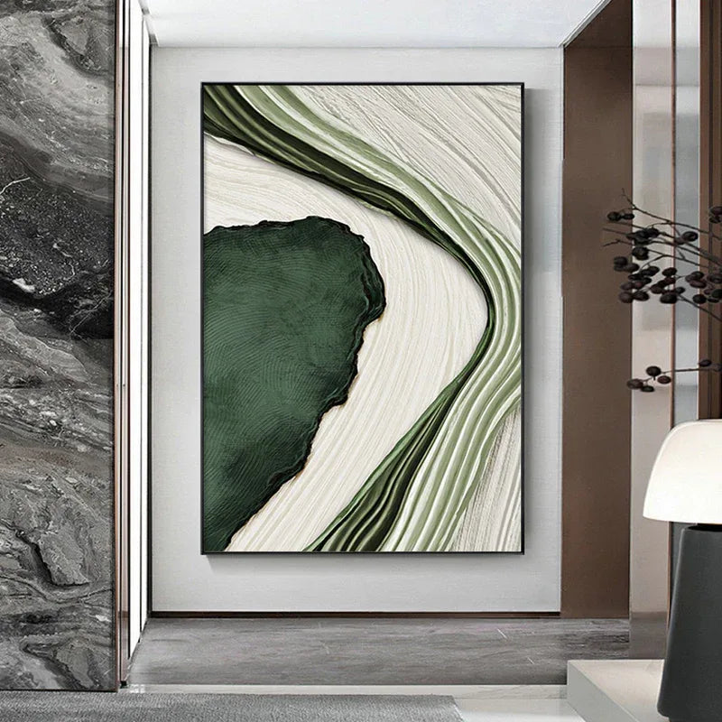Flowing Greens-Minimalist Living Room Decoration Abstract Dark Green Natural Wall Art - artextured
