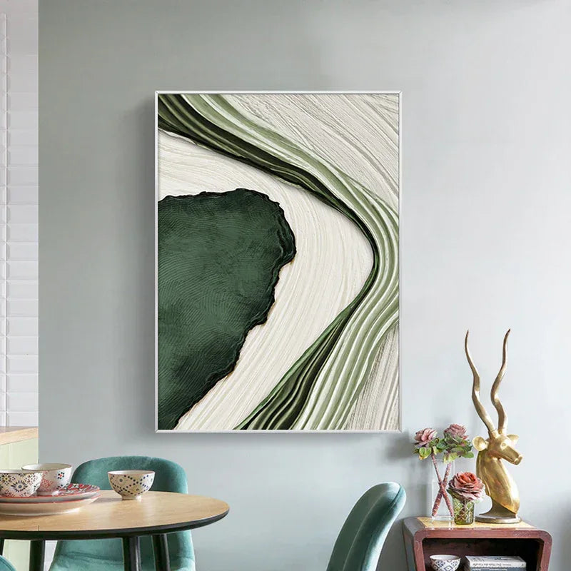 Flowing Greens-Minimalist Living Room Decoration Abstract Dark Green Natural Wall Art - artextured