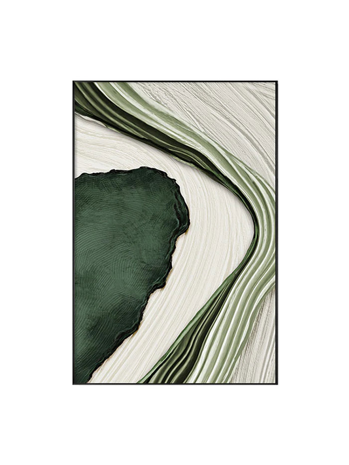 Flowing Greens-Minimalist Living Room Decoration Abstract Dark Green Natural Wall Art