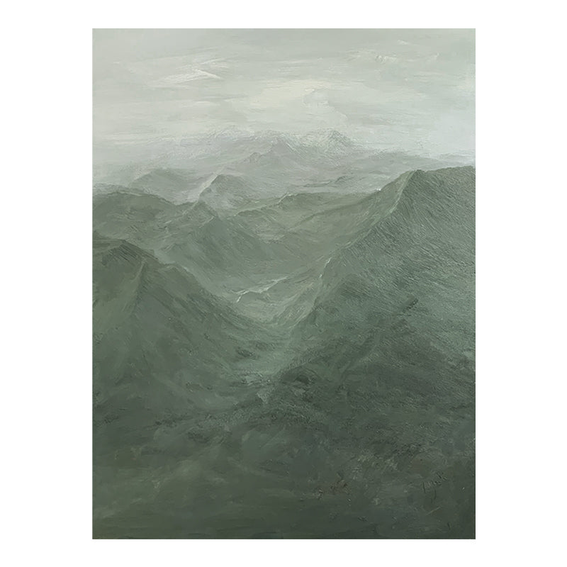 Misty Green Mountain Abstract Oil Painting - Tranquil Wall Art