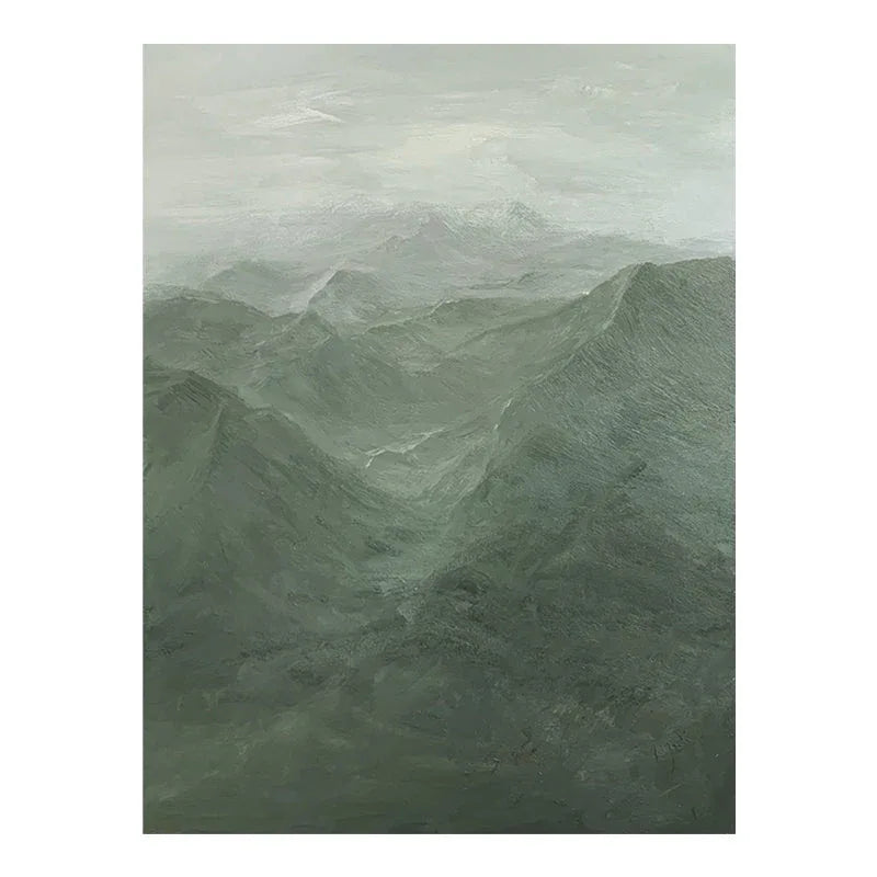 Misty Green Mountain Abstract Oil Painting - Tranquil Wall Art - artextured