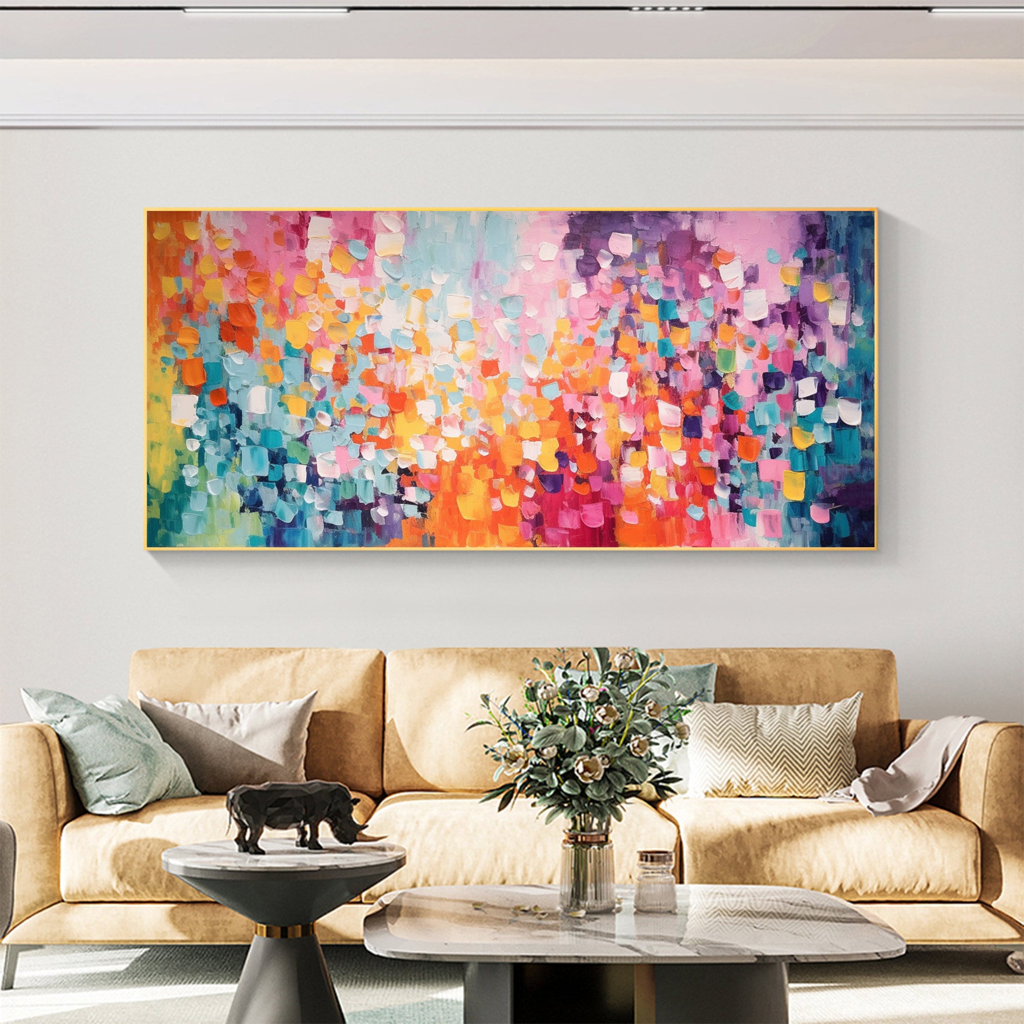 Vivid Colorful Block Oil Painting for Modern Living Room Decor