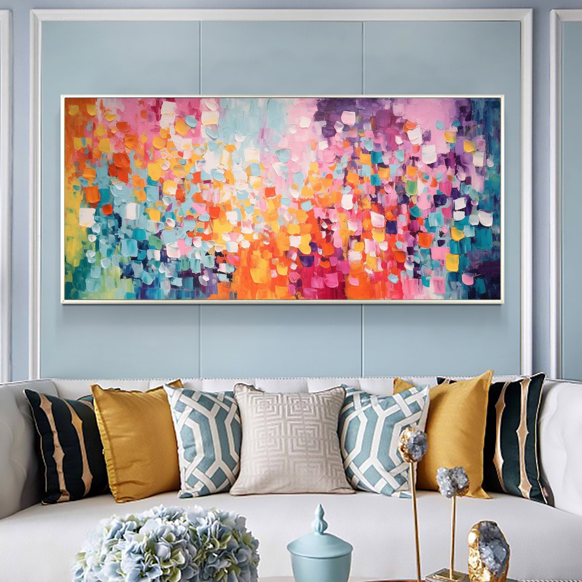 Vivid Colorful Block Oil Painting for Modern Living Room Decor