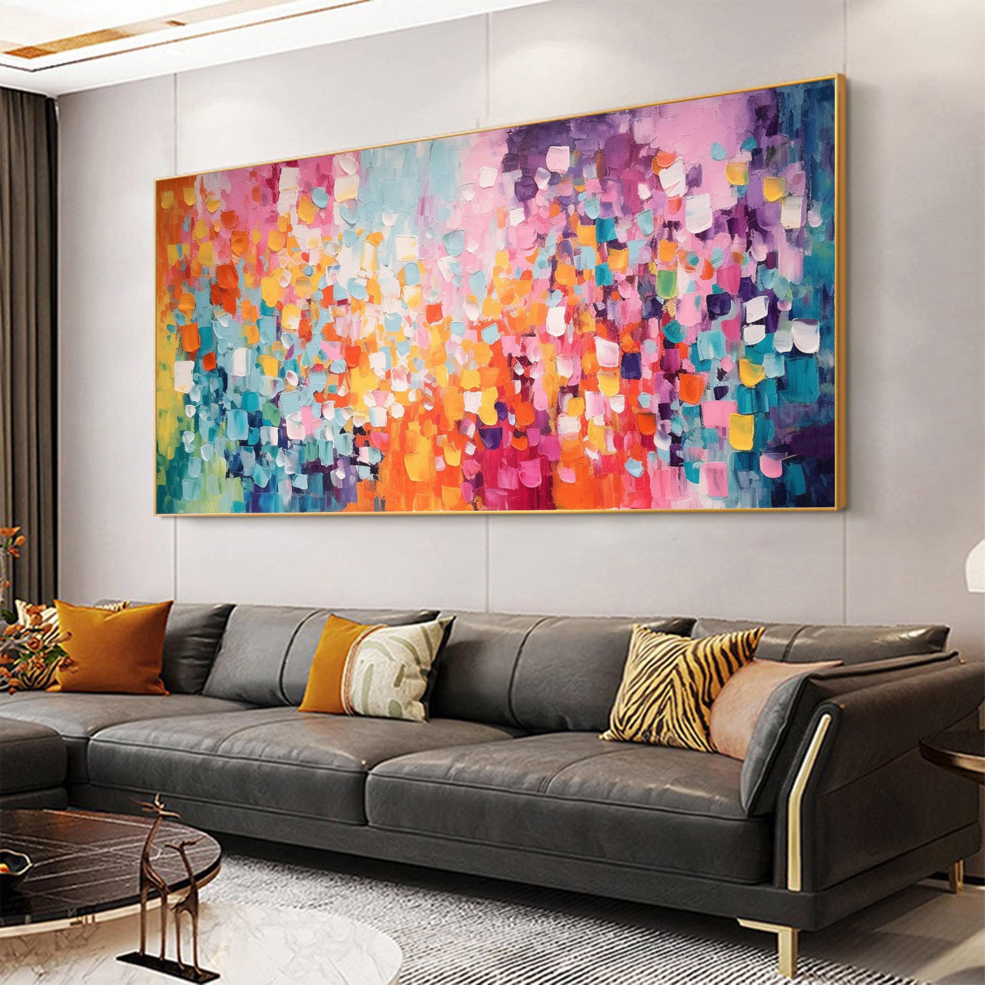 Vivid Colorful Block Oil Painting for Modern Living Room Decor