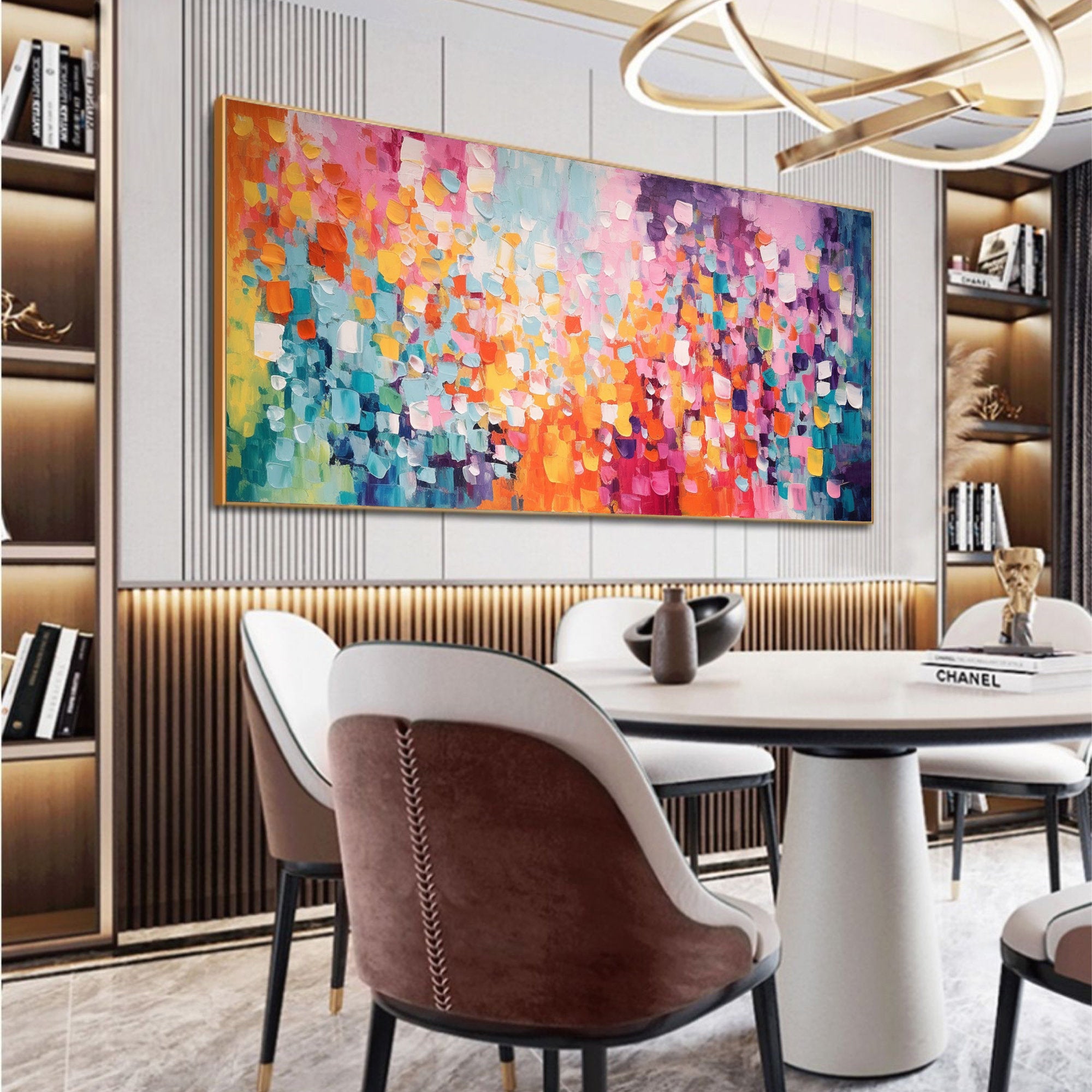 Vivid Colorful Block Oil Painting for Modern Living Room Decor