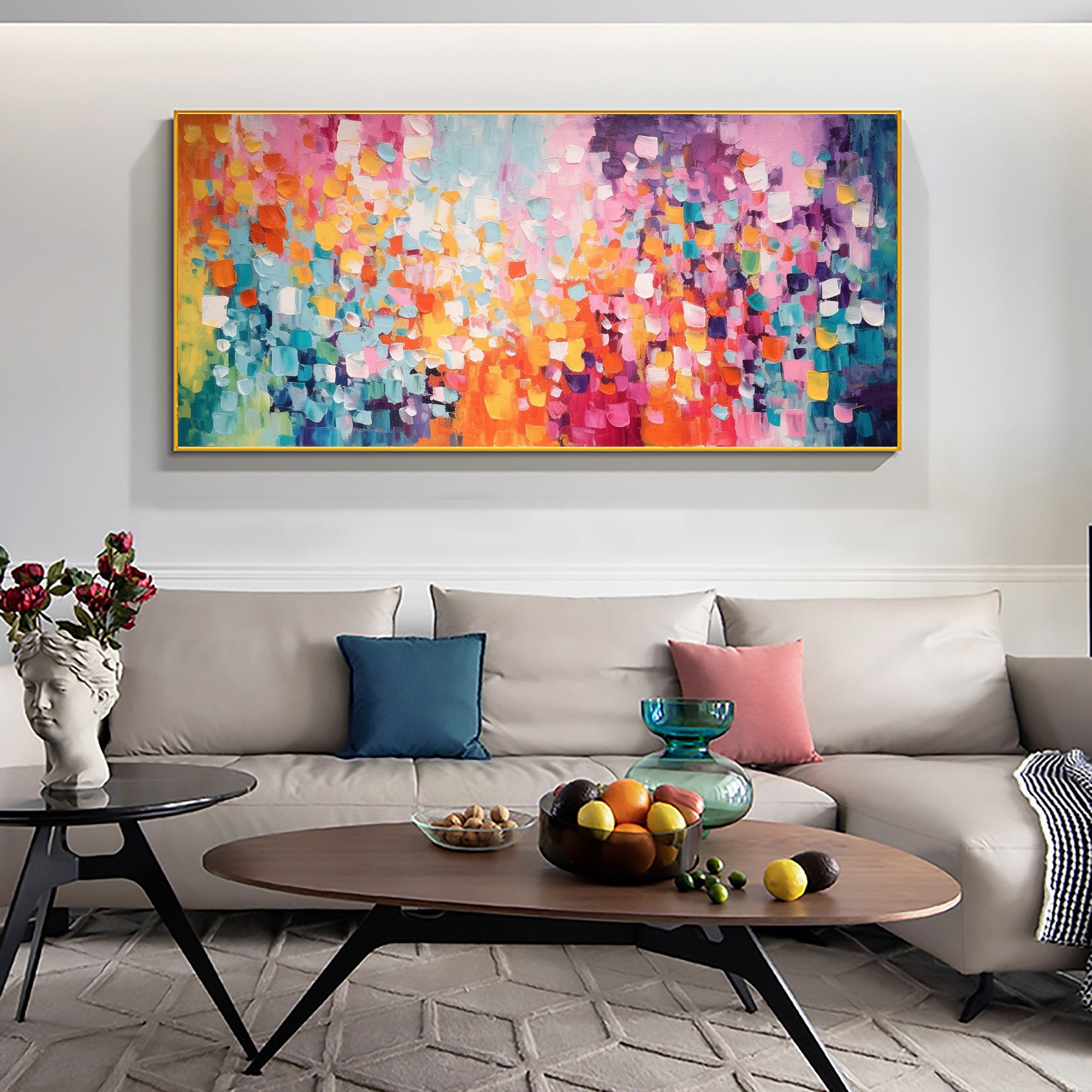 Vivid Colorful Block Oil Painting for Modern Living Room Decor